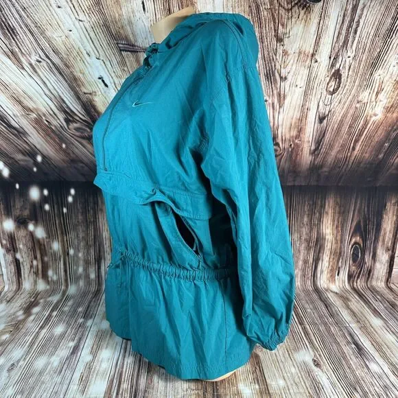 Vintage 90s Nike Womens Size Medium Teal Hooded 1/4 Zip Windbreaker Jacket Coat - Picture 4 of 11